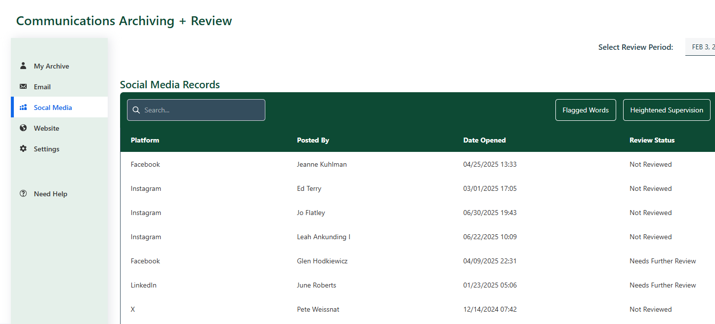 Comms Archiving Review - Social Media Records
