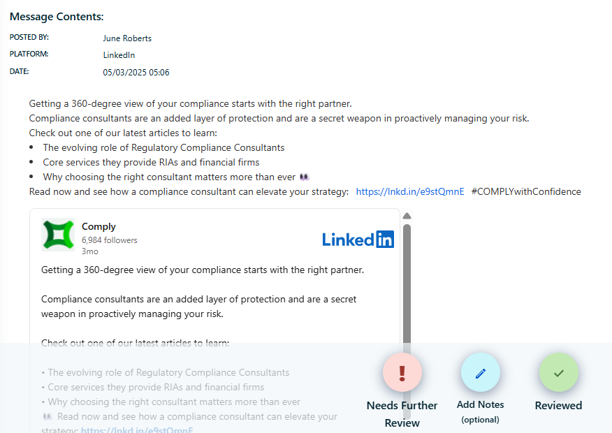 Communications Archiving - Social Media Post