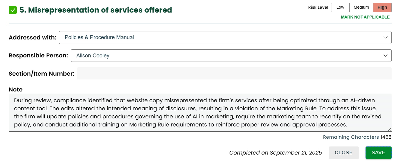 Comply Risk Assessment - Policy Violation