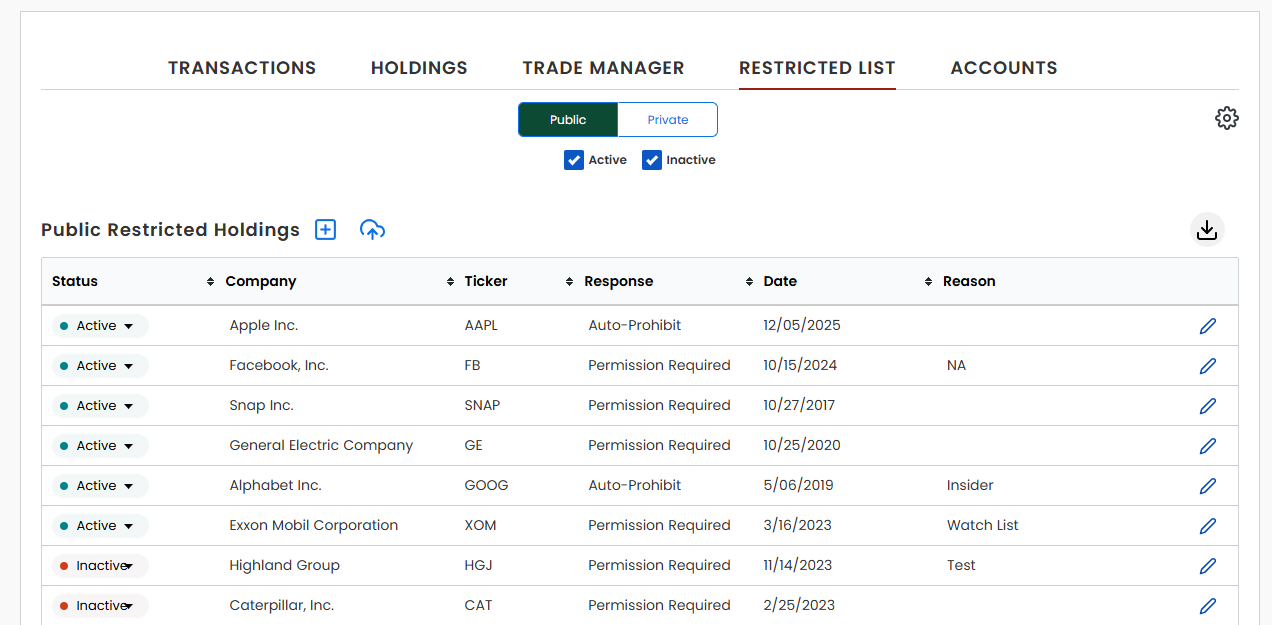 ComplyRIA Restricted List - Trade Monitoring