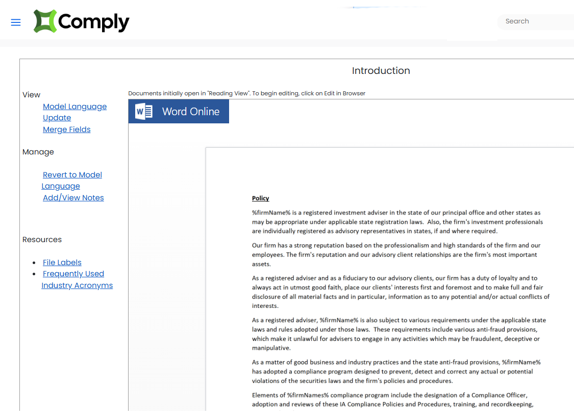 Intelligent Policy Builder - Word File Editor - Zoomed In