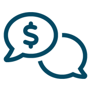 Investment advisers icon, conversation bubbles, top bubble containing dollar sign