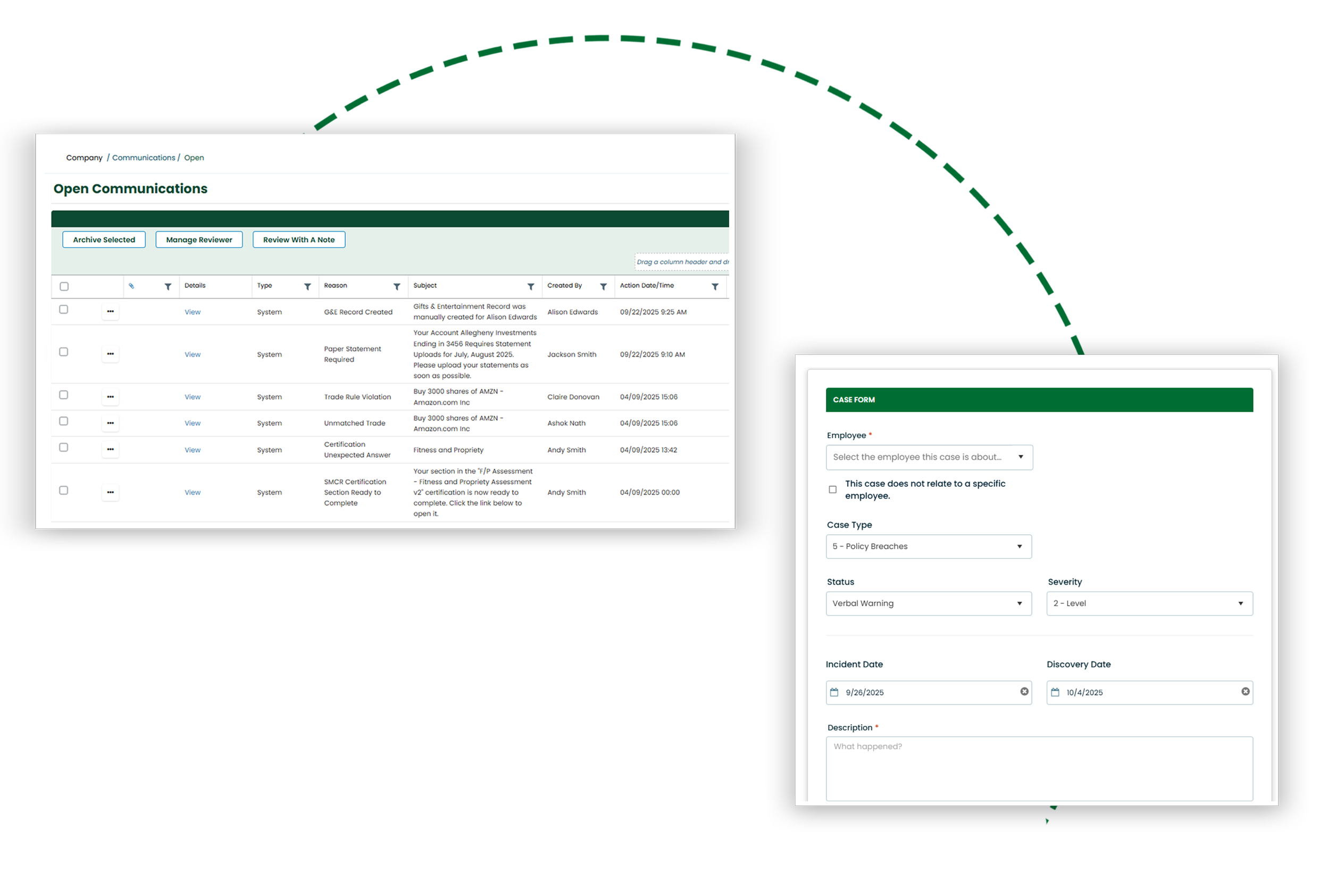 Comply Case Management Comms and Open Case