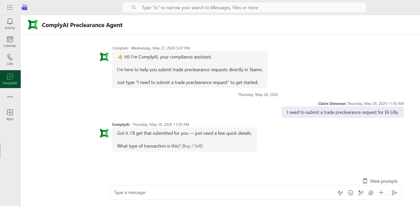ComplyAI MCP Trade Preclearance Screenshot 1